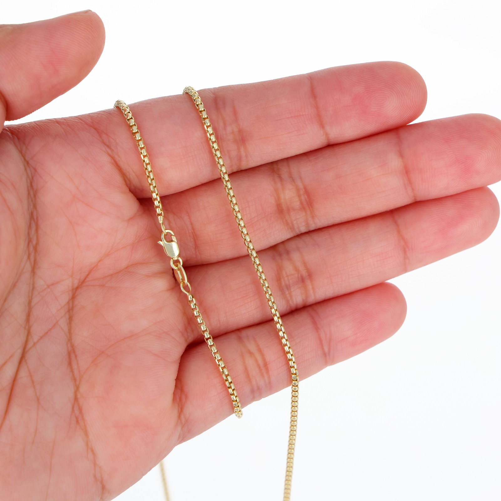 14K Yellow Gold 1.5mm-3.5mm Venetian Round Box Chain Necklace Men Women 16″- 30″