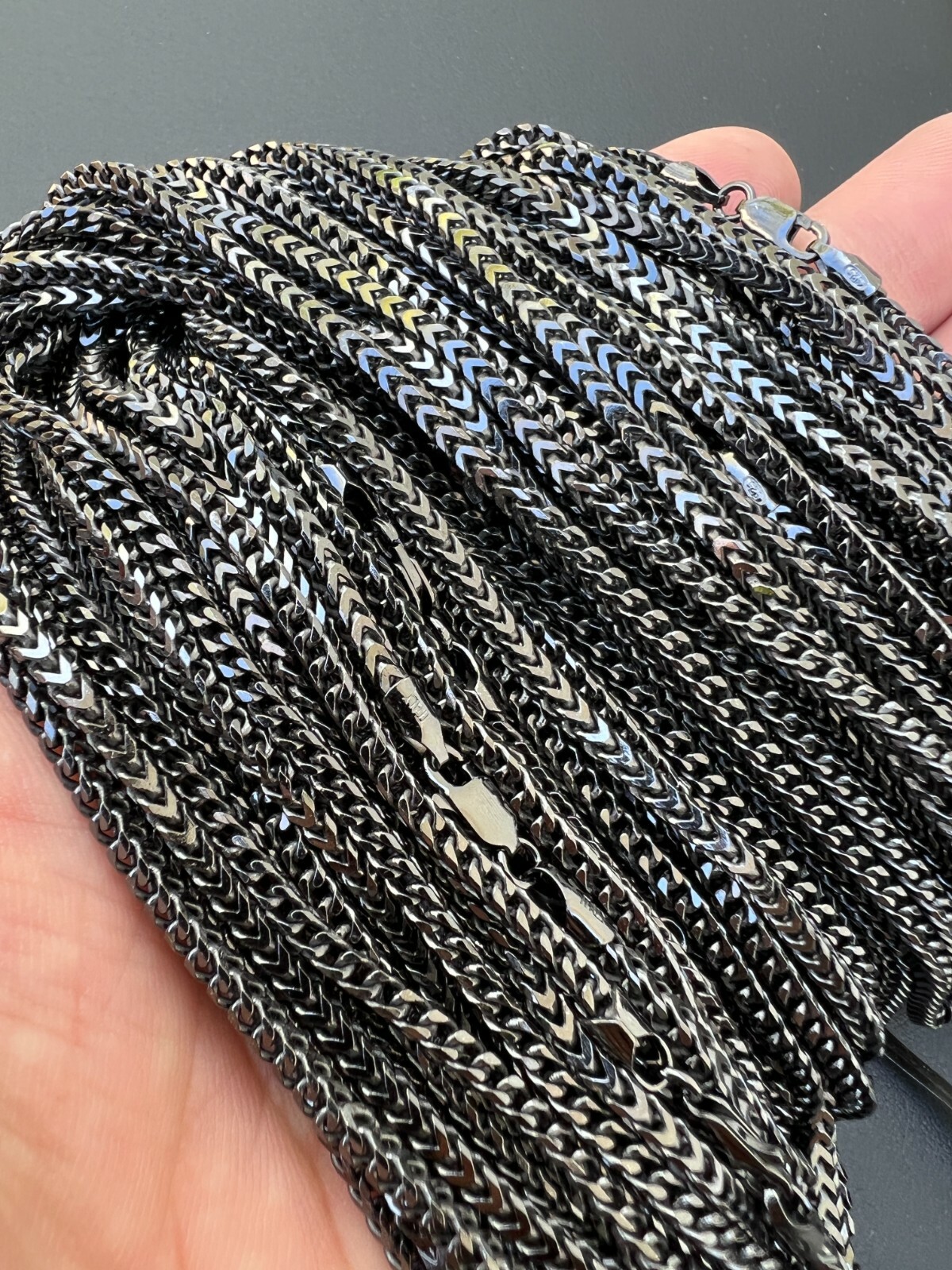 Franco Chain 2.5mm Necklace Black Oxidized Rhodium Over Real 925 Sterling Silver