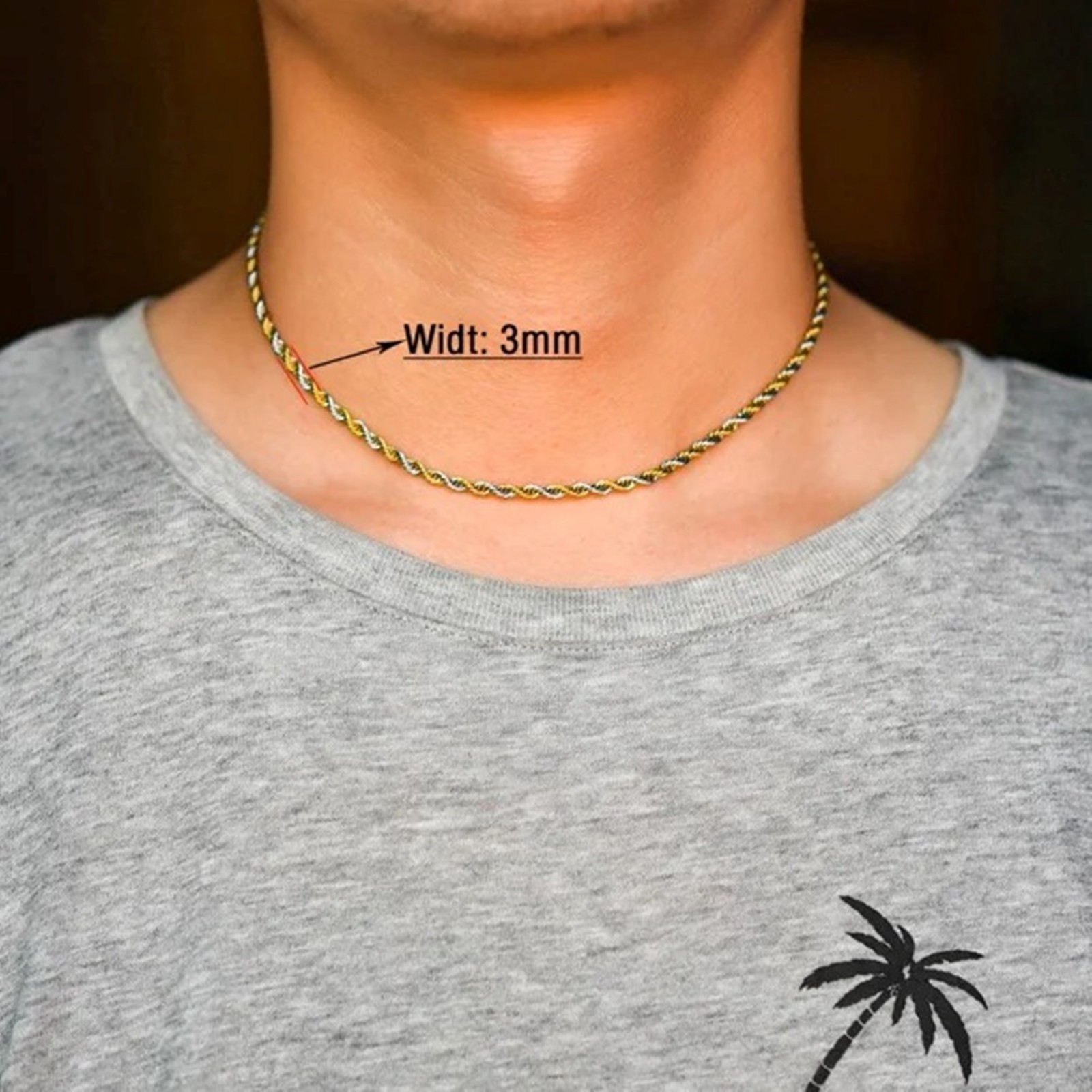 Rope chain necklace for men and women, stainless steel, 16/ 30 in, 2/3/4/5/6mm