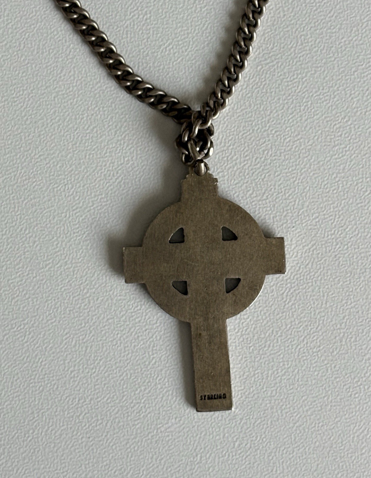 VTG Sterling Silver Celtic Cross Pendant Endless Over The Head Curb Chain 20.5g