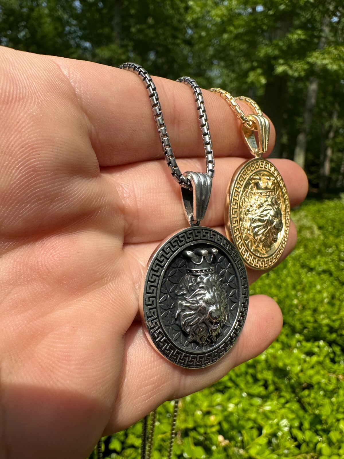 Real 925 Silver / 14k Gold Plated Lion King Of Jungle Medallion Pendant Necklace