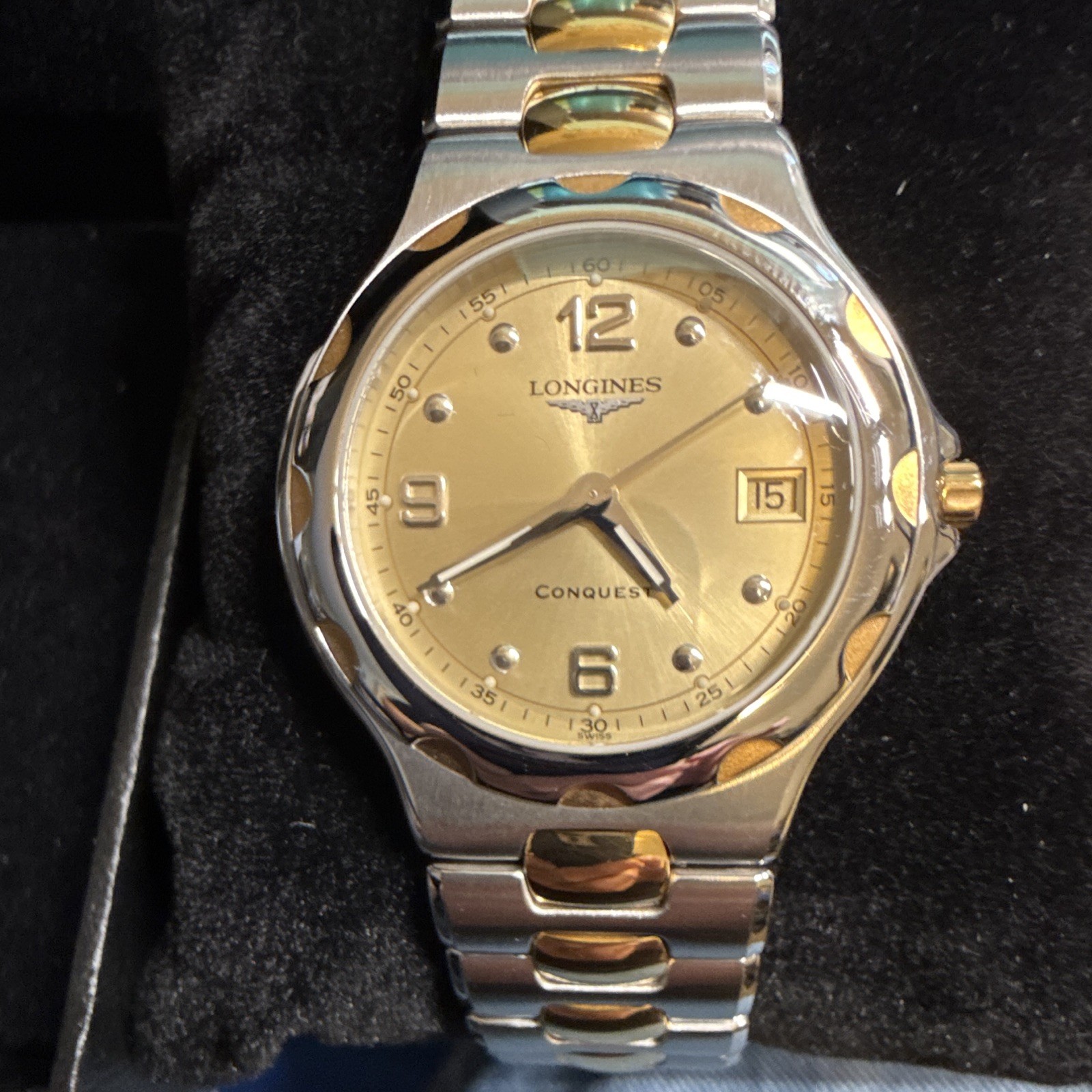 Longines Conquest Men’s Quartz Watch 35mm Two-Tone SS Gold Dial Date
