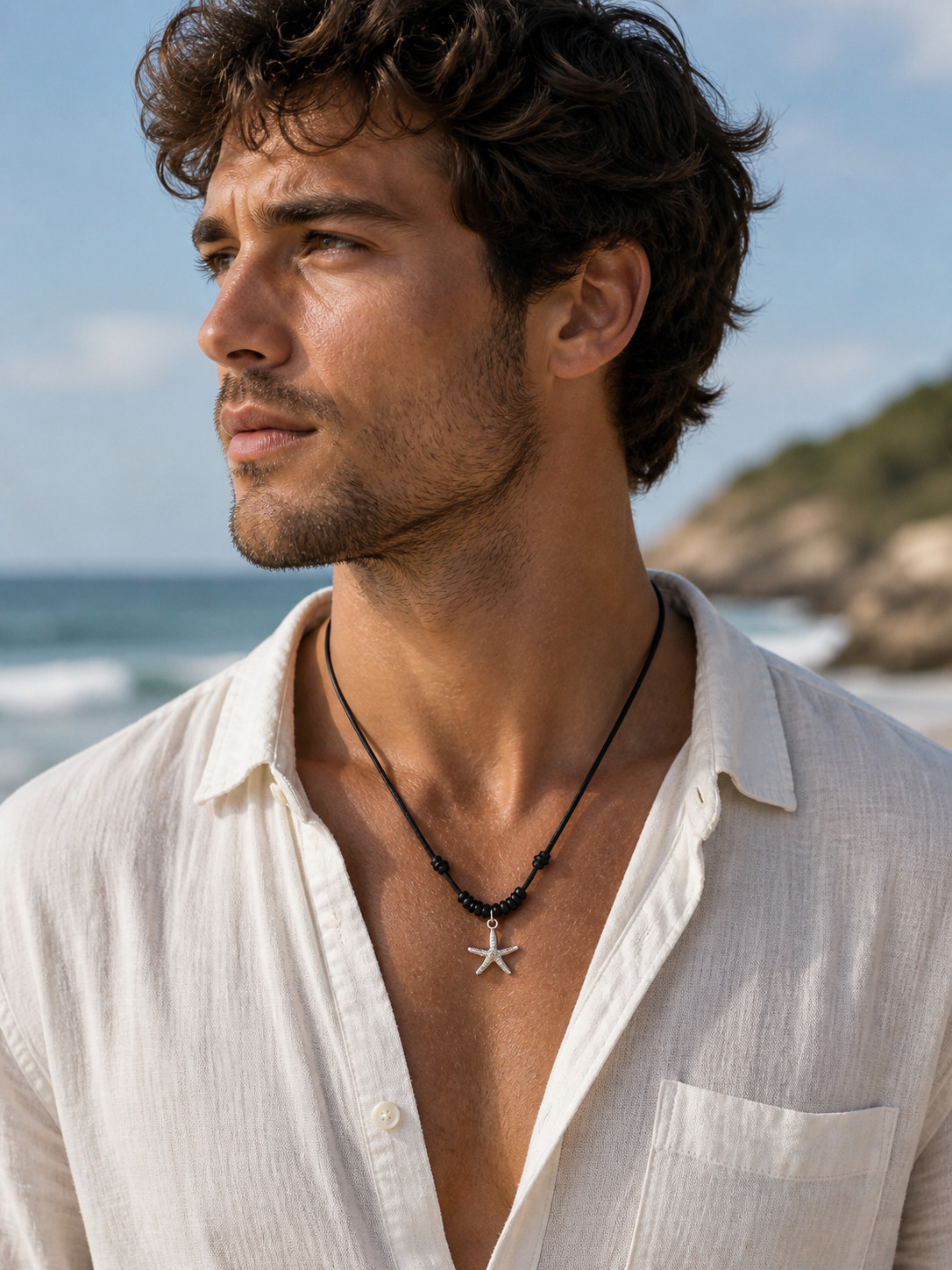 Minimalist Starfish Necklace Adjustable Black Cord Ocean Charm Unisex