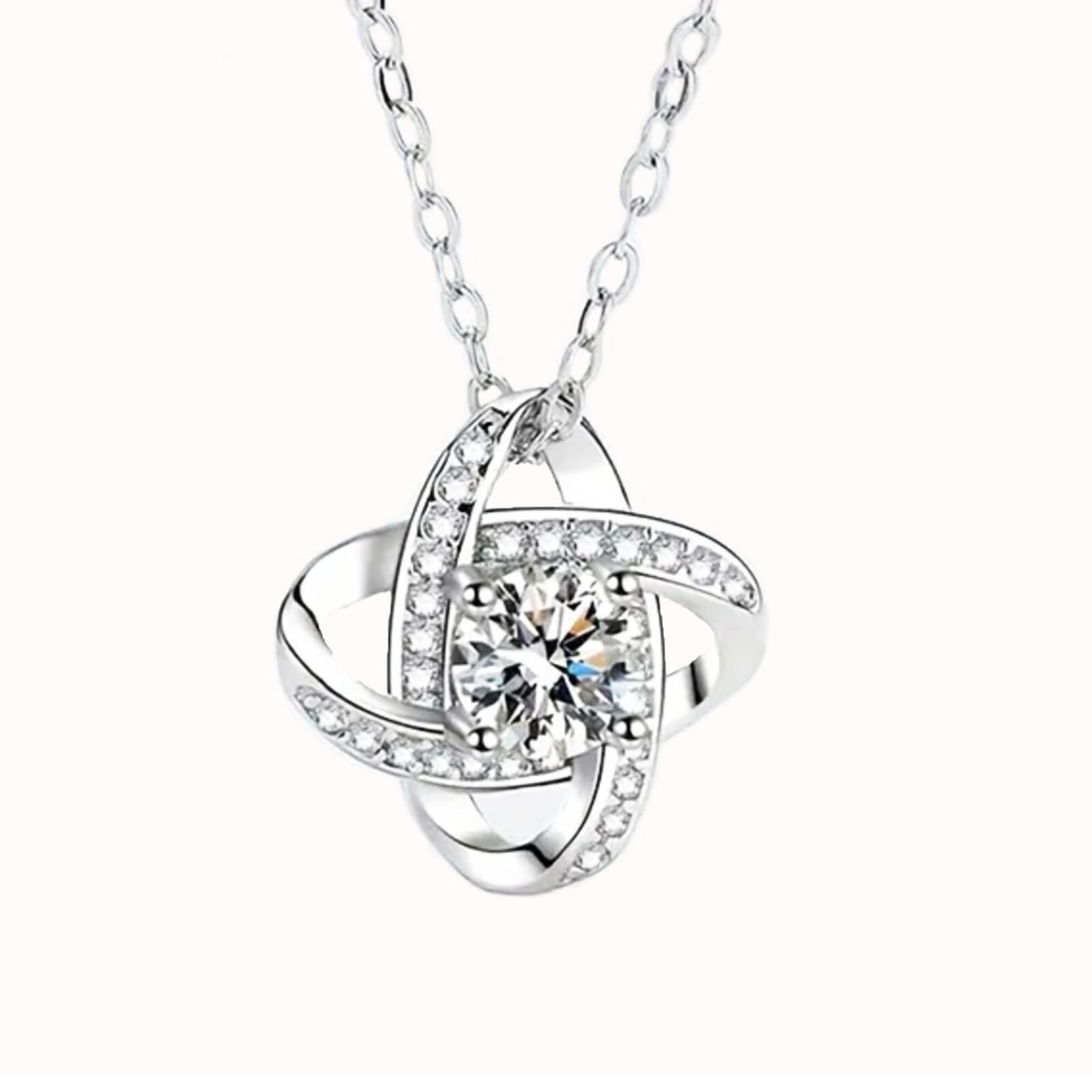 Love Knot Moissanite Elegant Design Fashion Pendant 925 Sterling Silver Necklace