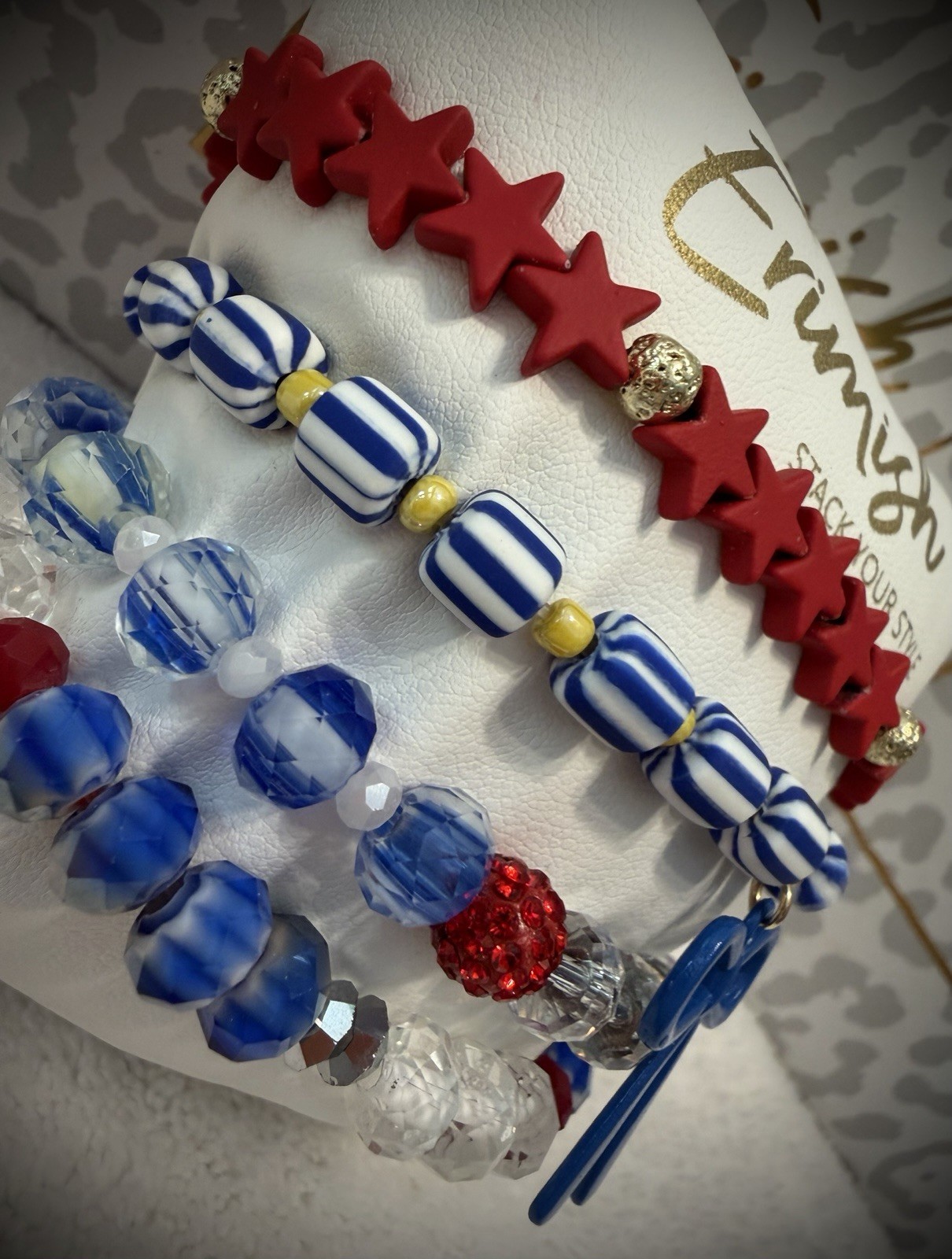 Two Brand New! ERIMISH Bracelets – 6 pc Stack – Red, White & Blue
