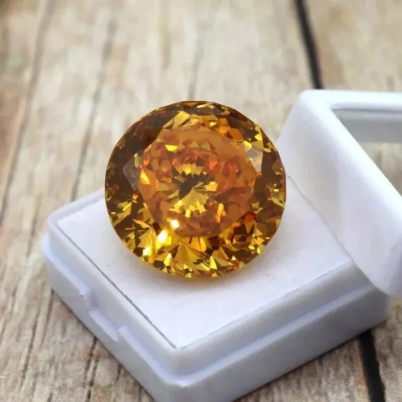 Cambodian Lab-Created Yellow Zircon Round Cut 50 Ct EGL Certified Loose Gemstone