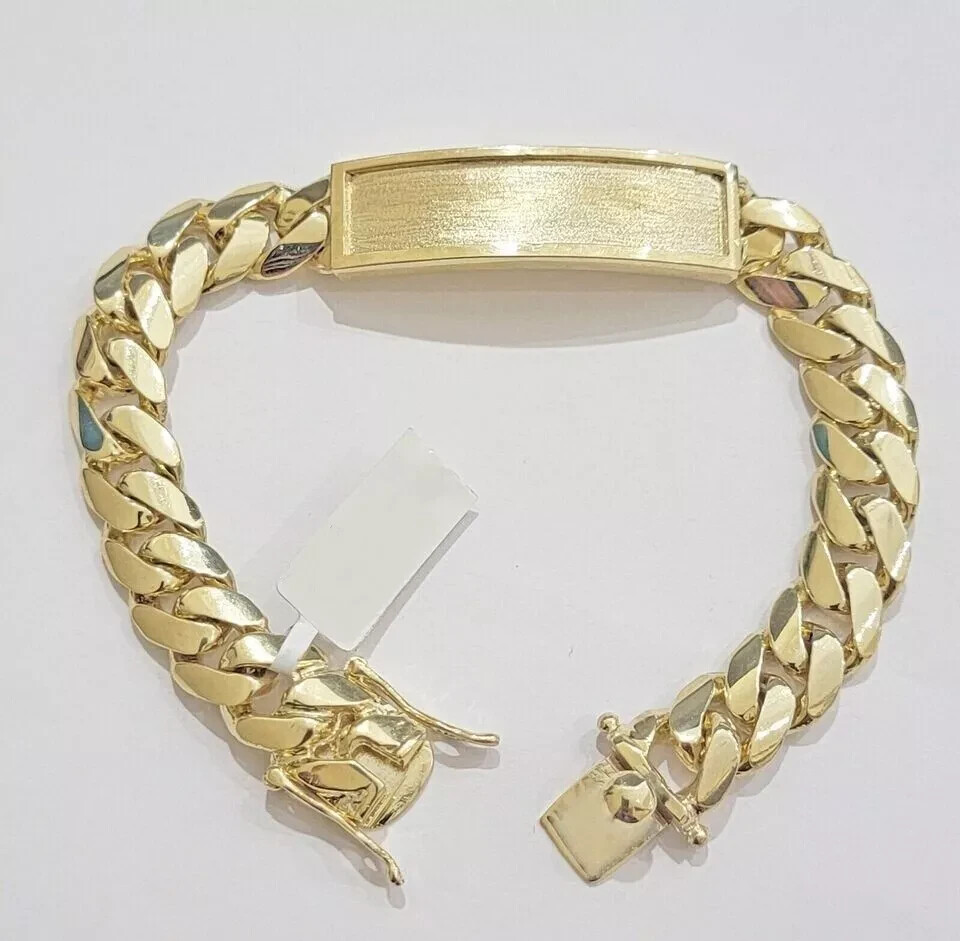 14k Bracelet Gold Plated Miami Cuban link ID 12mm Name Plate 8.5″ Box Lock