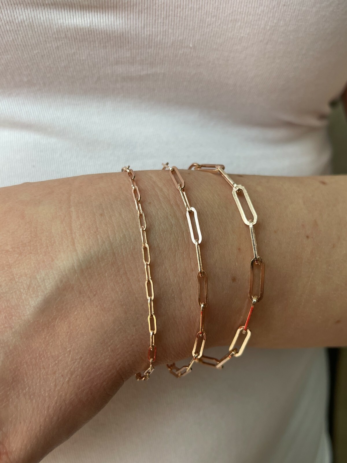 14k Rose Gold Plated 925 Sterling Silver Paperclip Bracelet 2.5mm-4mm 6-8.5″