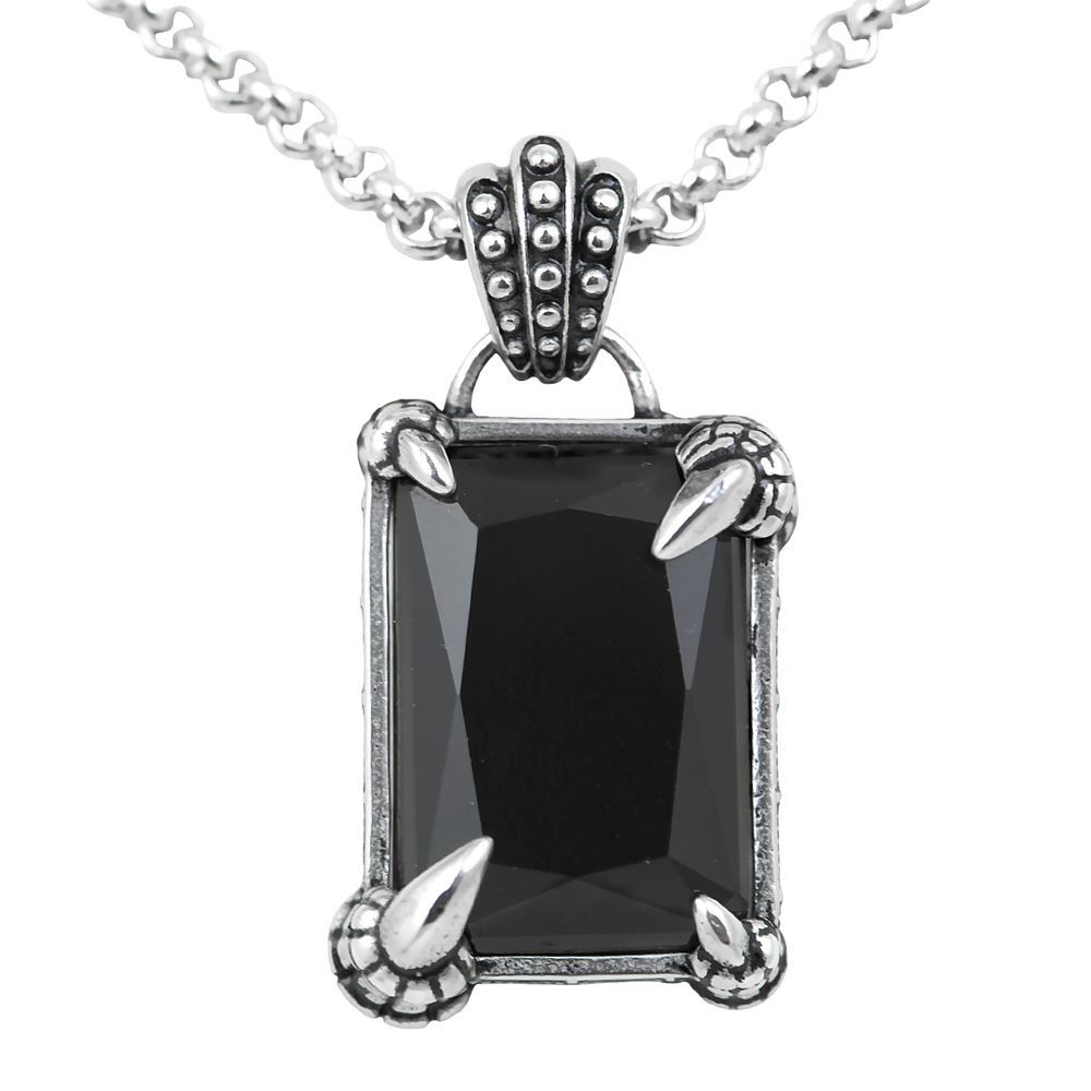 Dragon Claw Pendant Necklace with Black Faceted Glass stainless Steel Necklace