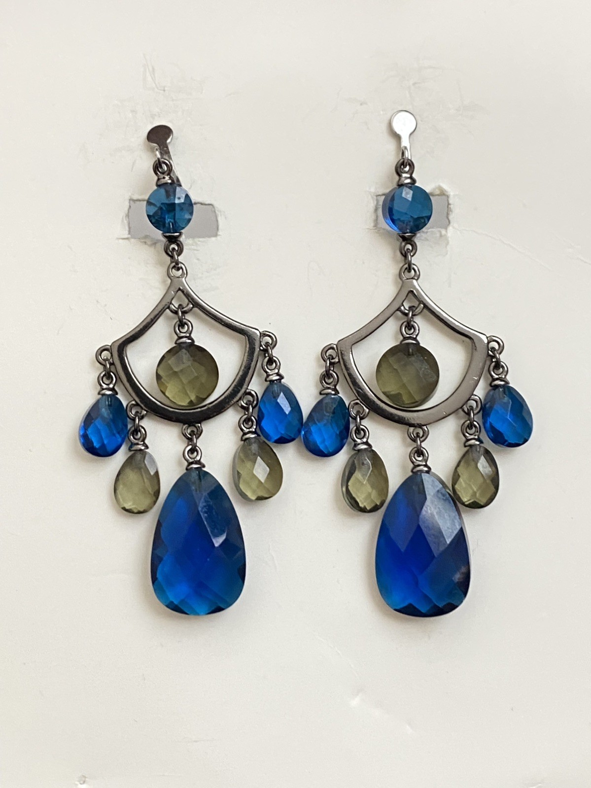 New Clip-On sparkle blue drop Earrings None Piercing Cuff