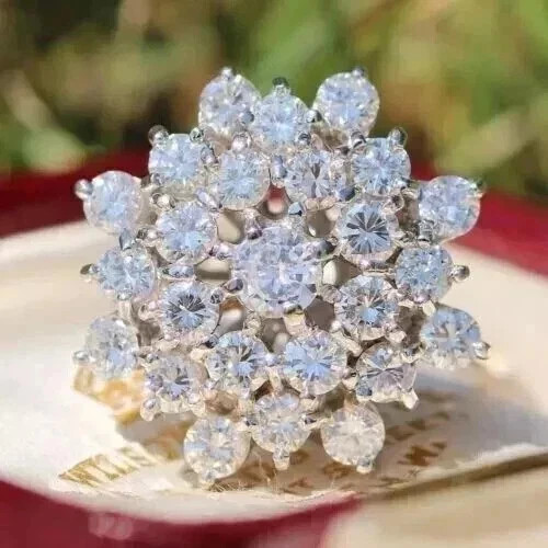14k White Gold Plated 2.5Ct Round Lab Created Diamond Cluster Women Wedding Ring