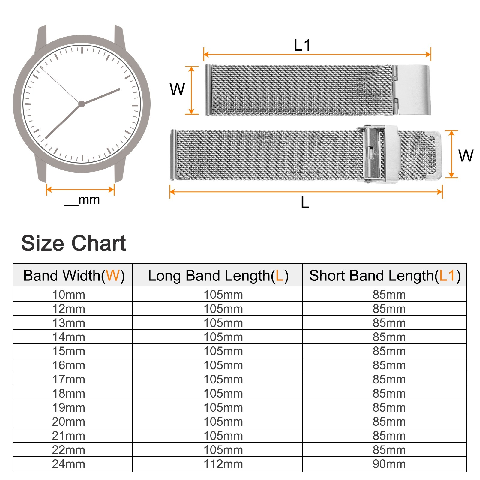 316L Stainless Steel Mesh Watch Band 20mm Quick Release Adjust Strap Silver New
