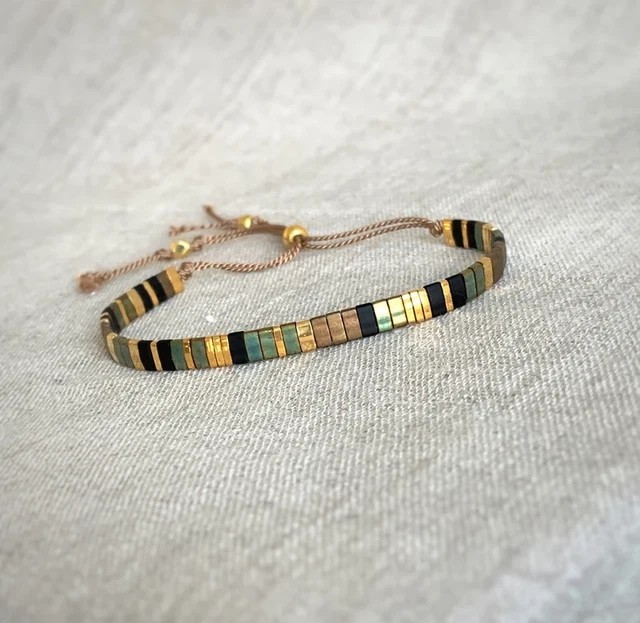 Simple Bohemian Tila Flat Woven Stripe Beads American Beaded Minimalist Bracelet