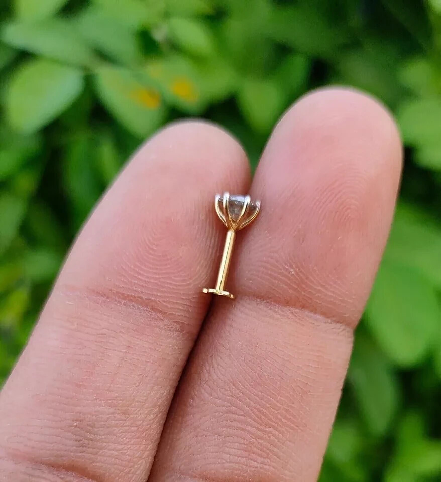 2.75MM Natural Diamond Solitaire 14K Yellow Gold Screw On Nose Pin Piercing
