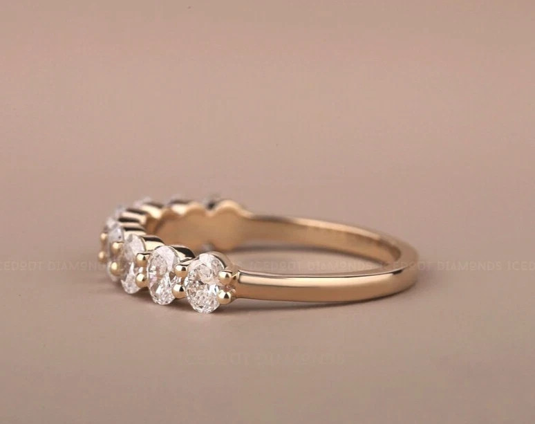 1.50CT Oval Cut Natural Diamond Half Eternity Wedding Band 14K Real Yellow Gold
