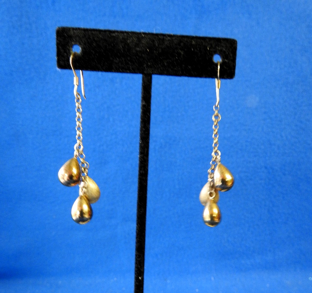 Stamped FAS 925 Sterling Satin & Brushed Teardrop Dangle Hook Pierced Earrings