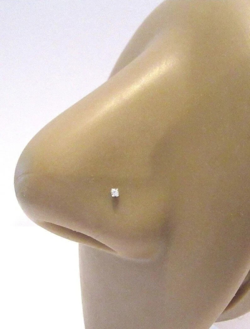 Round Cut Natural 0.03Ct Diamond Helix Nose Stud Piercing Pin in 14Kt White Gold
