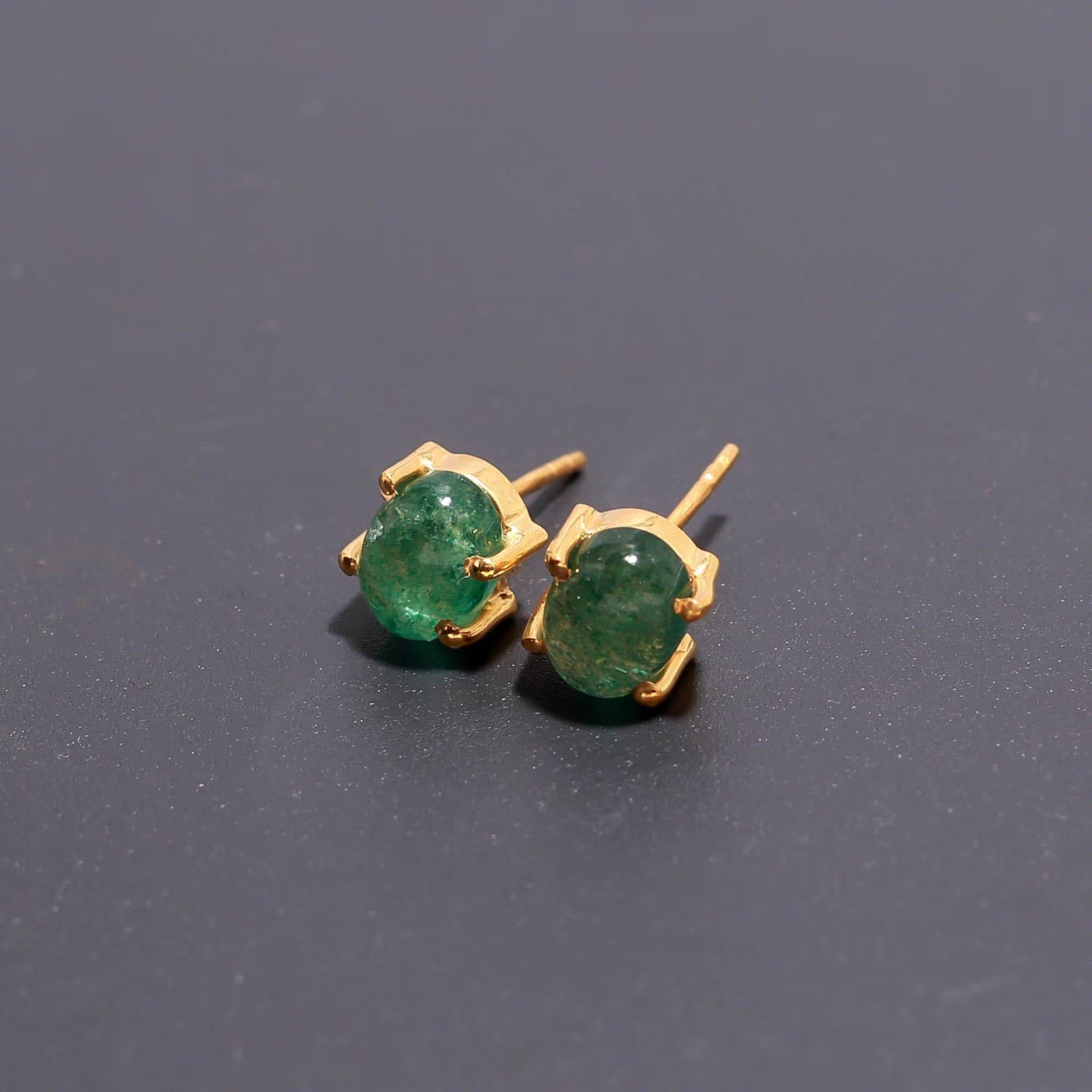 Natural Green Strawberry Quartz Stud Oval Gemstone Earrings 925 Sterling Silver