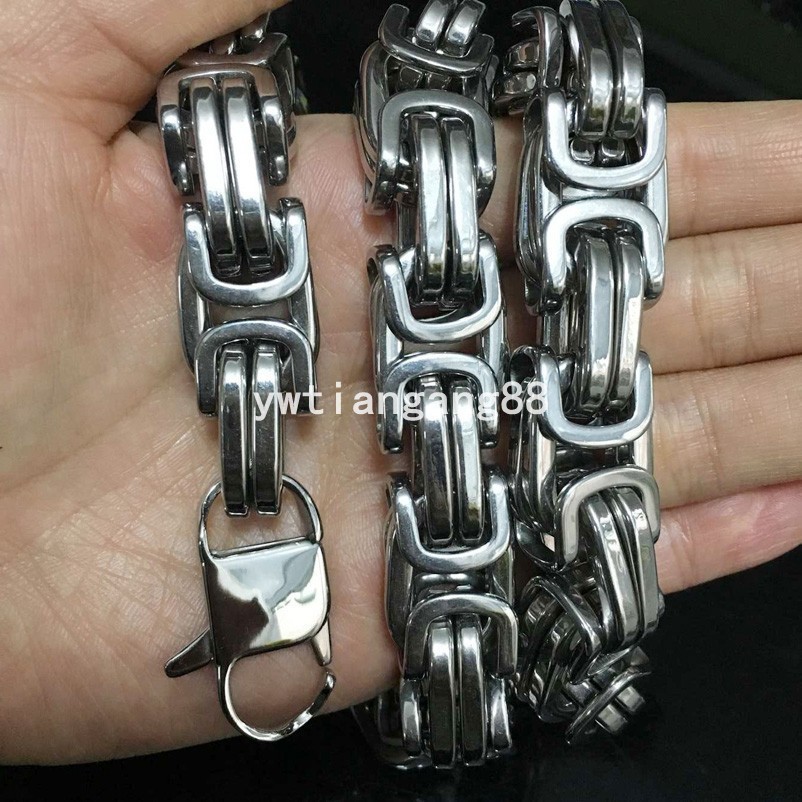 7″-40″ 12/15mm Heavy Stainless Steel Mens Byzantine Chain Necklace Bracelet Link