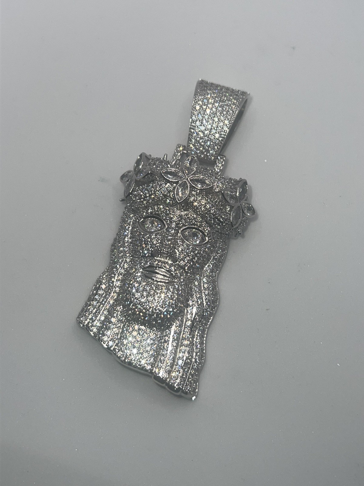 Large VVS1 Moissanite Sterling Silver Iced Flawless D Color Jesus Piece Pendant