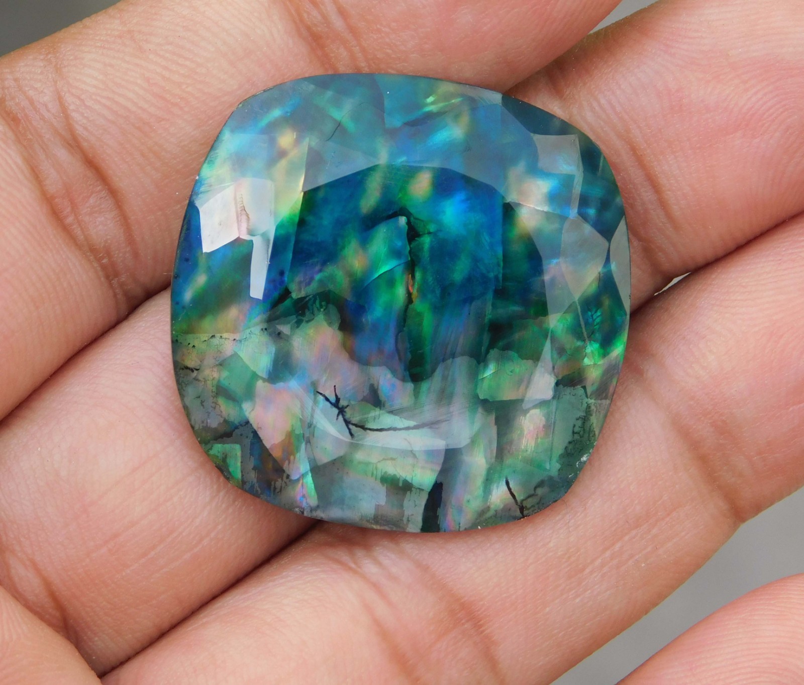 48.60cts. Huge Natural Cushion Canadian Fire Ammolite Loose Gemstone