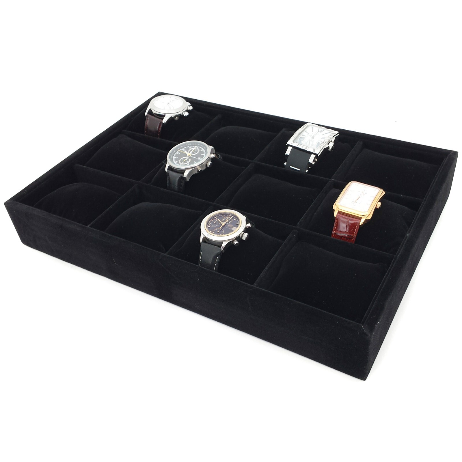 Watch Tray 12 Slots Watch Black Velvet display storage safe