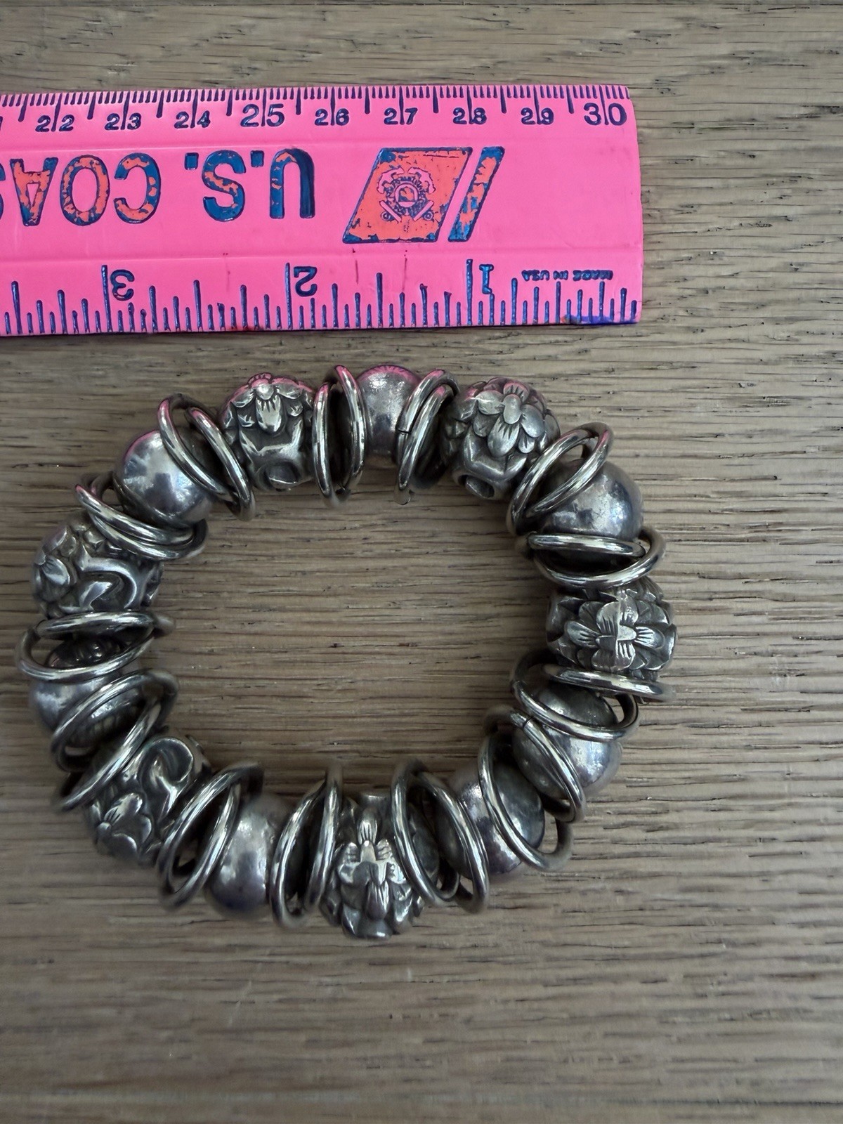BRACELET, Bohemian, Silver Tone Multi-sized Beads Elastic Cord. Used very good.