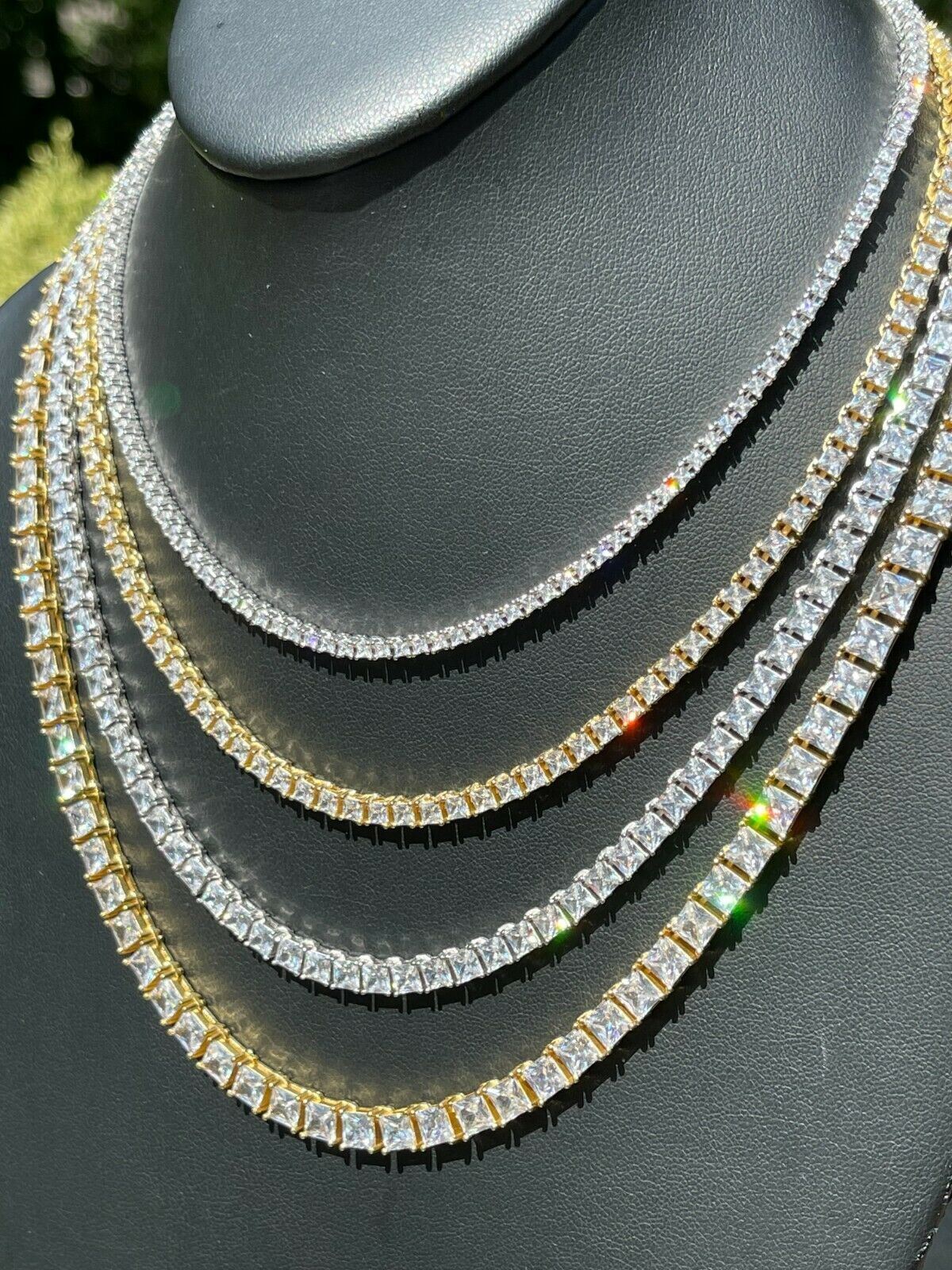 Tennis Chain Real 925 Sterling Silver ICED Square Princess Cut CZ Necklace Chain
