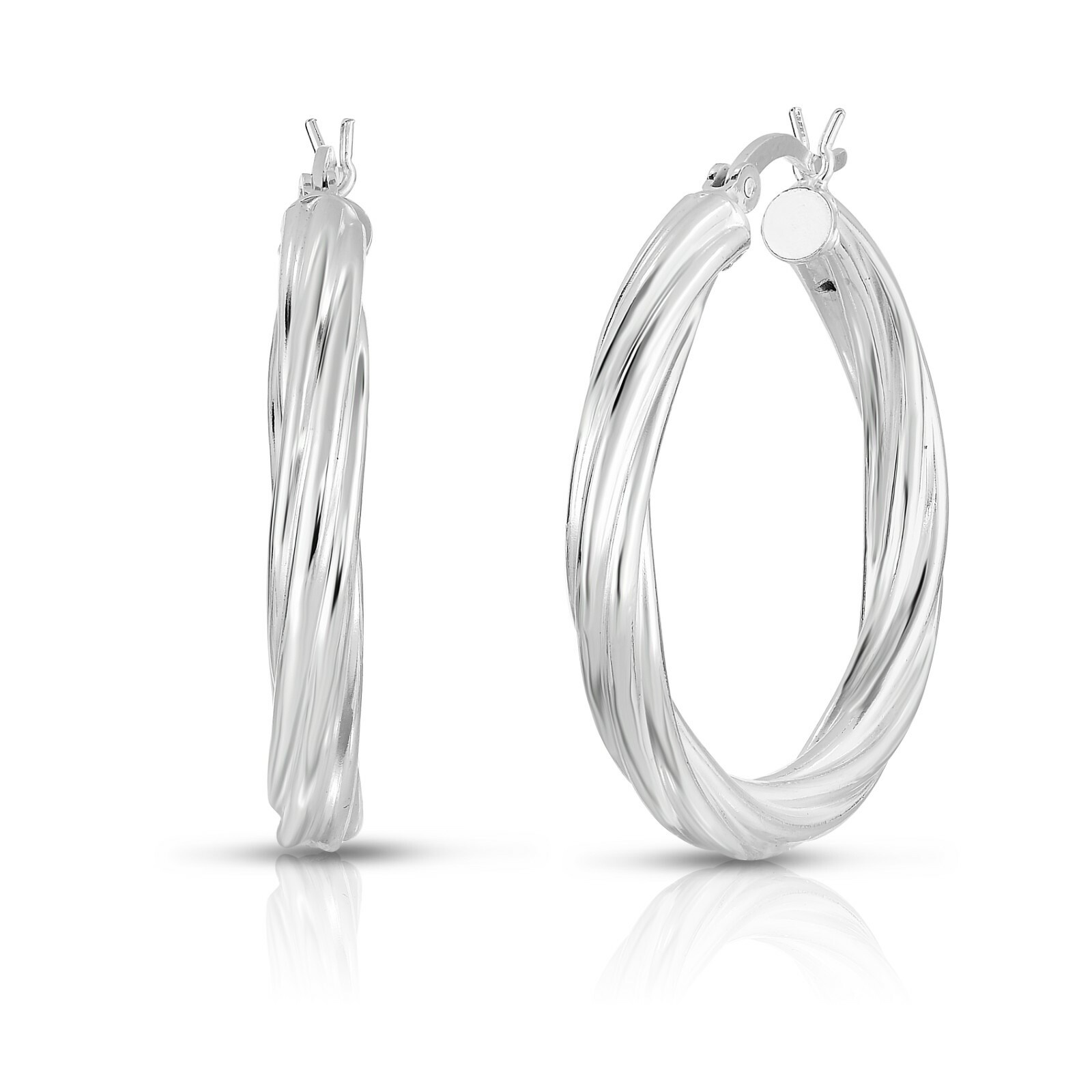 925 Sterling Silver 14K White Gold Plated Twisted Hoop Earrings, Gift 20mm-50mm