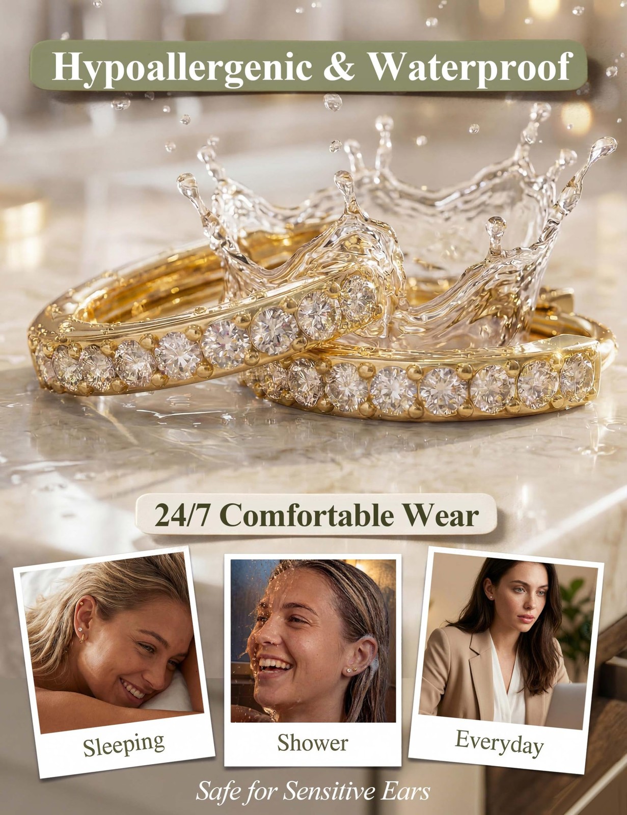 Jstyle 20G (0.8mm), 7mm (stud), 8mm, 10mm (hoop), 14K Gold Plated