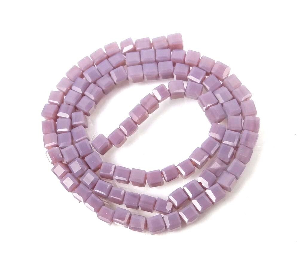 100 Czech Firepolish Glass Faceted Cube Beads 3mm – Opaque Lilac / lavender