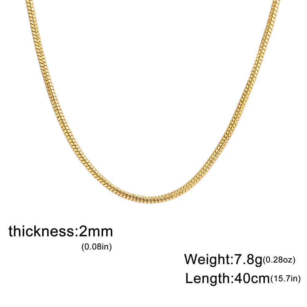 Snake Chain Necklace Stainless Steel 0.9mm 1.2mm 2mm 40-60cm Women Jewelry