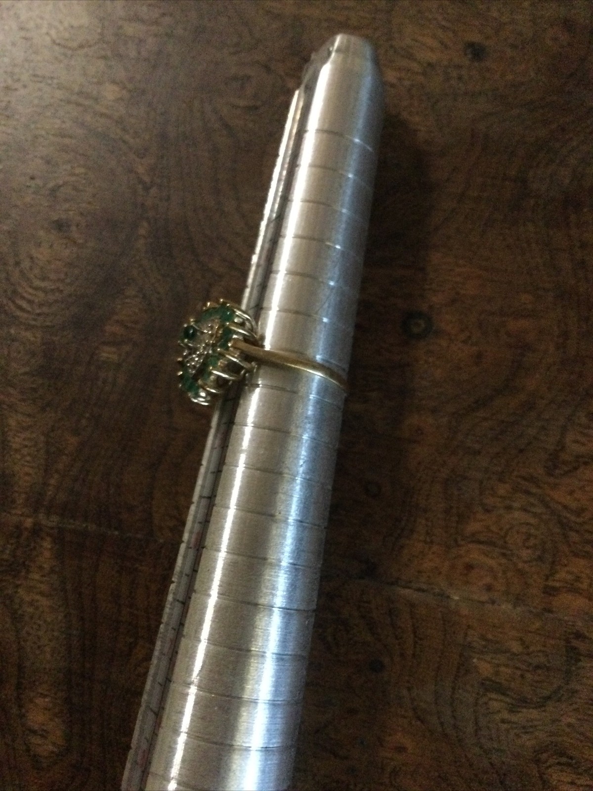 10kt Yellow Gold Heart Shaped Ring W/ Emeralds & Diamond Chips 4.25