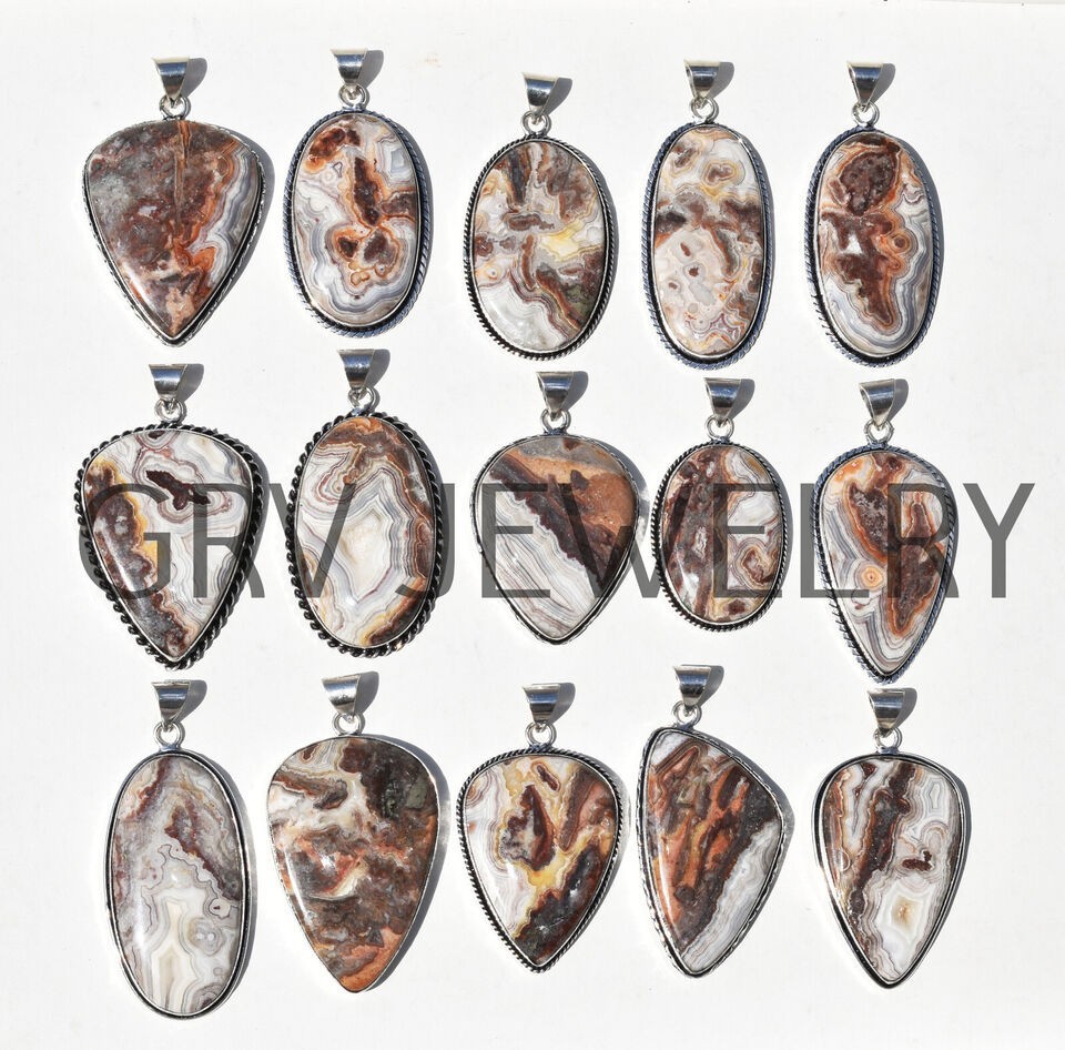 1-500 Pcs Crazy Lace Agate Pendant Wholesale Lot Bulk: Silver Plated WH-23