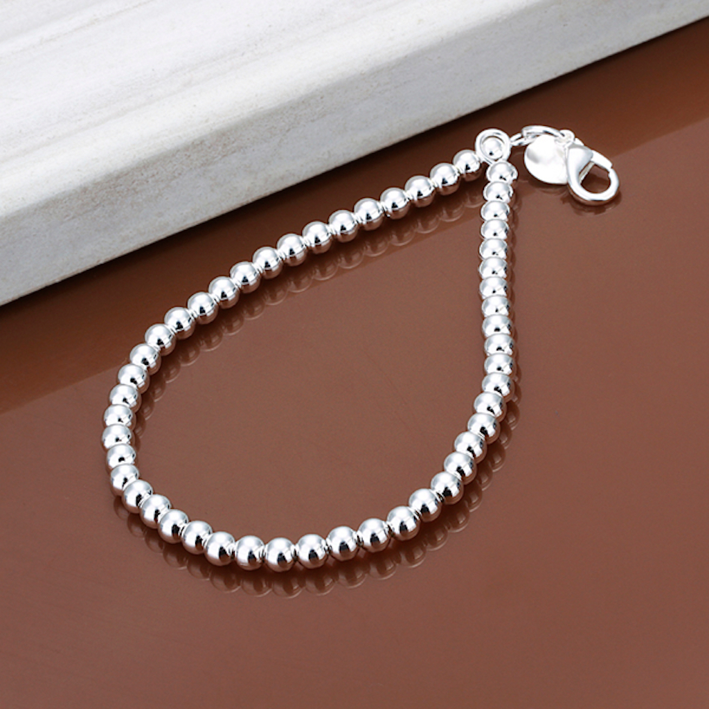 Women 925 Sterling Silver Bracelet Hollow Beads Balls 7 Inches 6MM Lobster L49