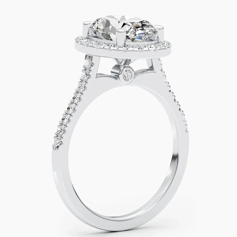 5 TCW Oval Cut Moissanite Halo Engagement Ring 14K White Gold Plated