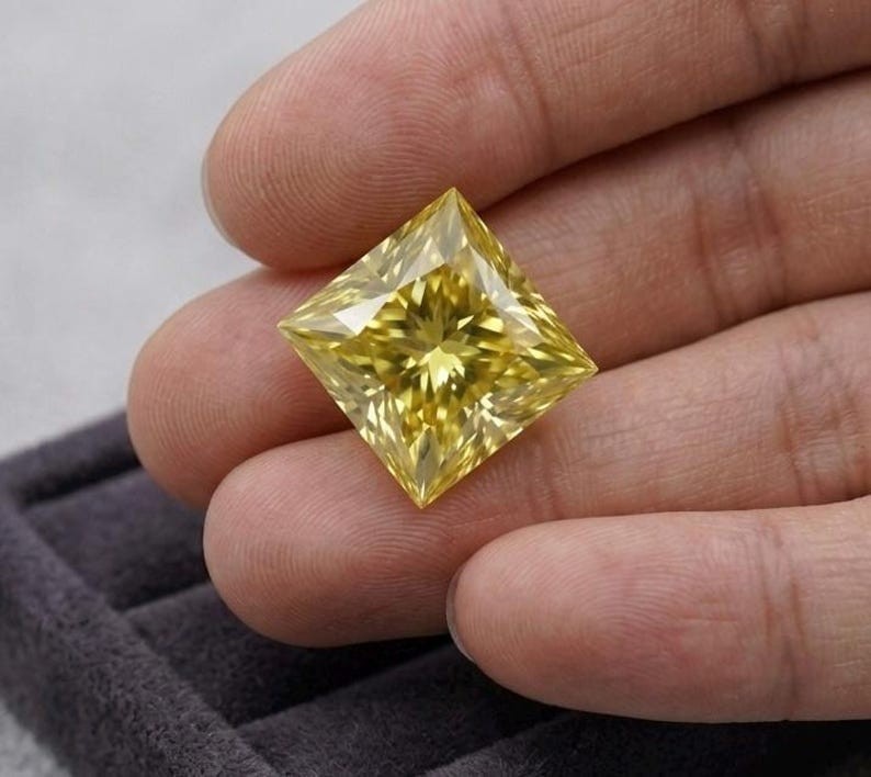 7x7m Pair Fancy Yellow Color Princess VVS1 Diamond premium Quality Gemston 2pcs