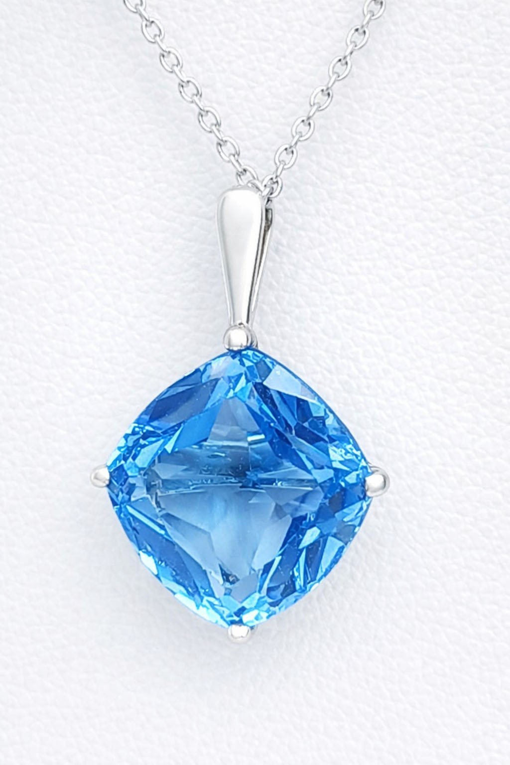 GENUINE 4.35 Cts BLUE TOPAZ PENDANT 14K WHITE GOLD – MADE IN USA -Free Appraisal