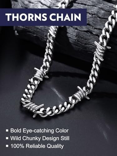 Bandmax Stainless Steel Barbed Wire Cuban Chain Necklace for Men & Women | Edgy