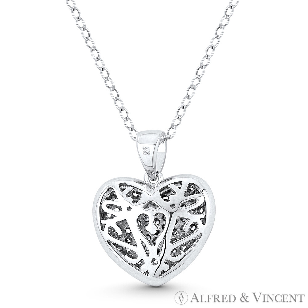 Bubble Heart CZ Crystal Love Charm .925 Sterling Silver Rhodium 19x15mm Pendant