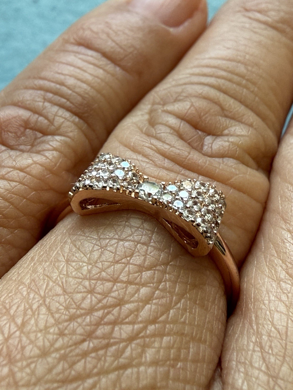 Rose Gold Tone Bow Pavé Cubic Zirconia Stackable Band Ring Size 7 White Stone