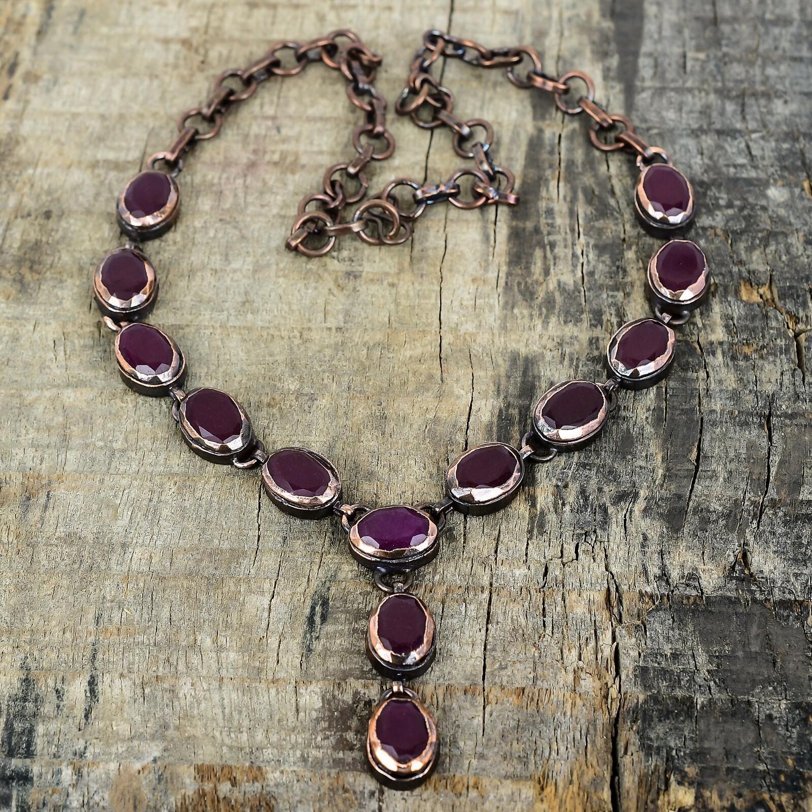 Kashmir Rubi Gemstone Copper Electroformed Chain Engagement New Necklace Jewelry