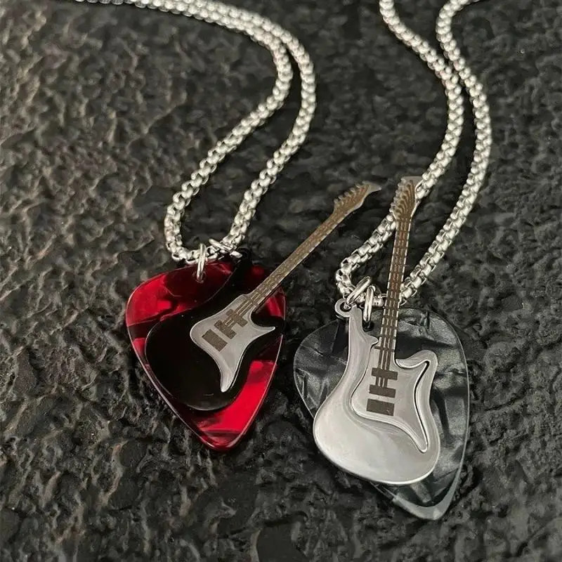 1PC Titanium Steel Punk Guitar Chain Choker Trendy Hip-hop Guitar Pendant Neckla