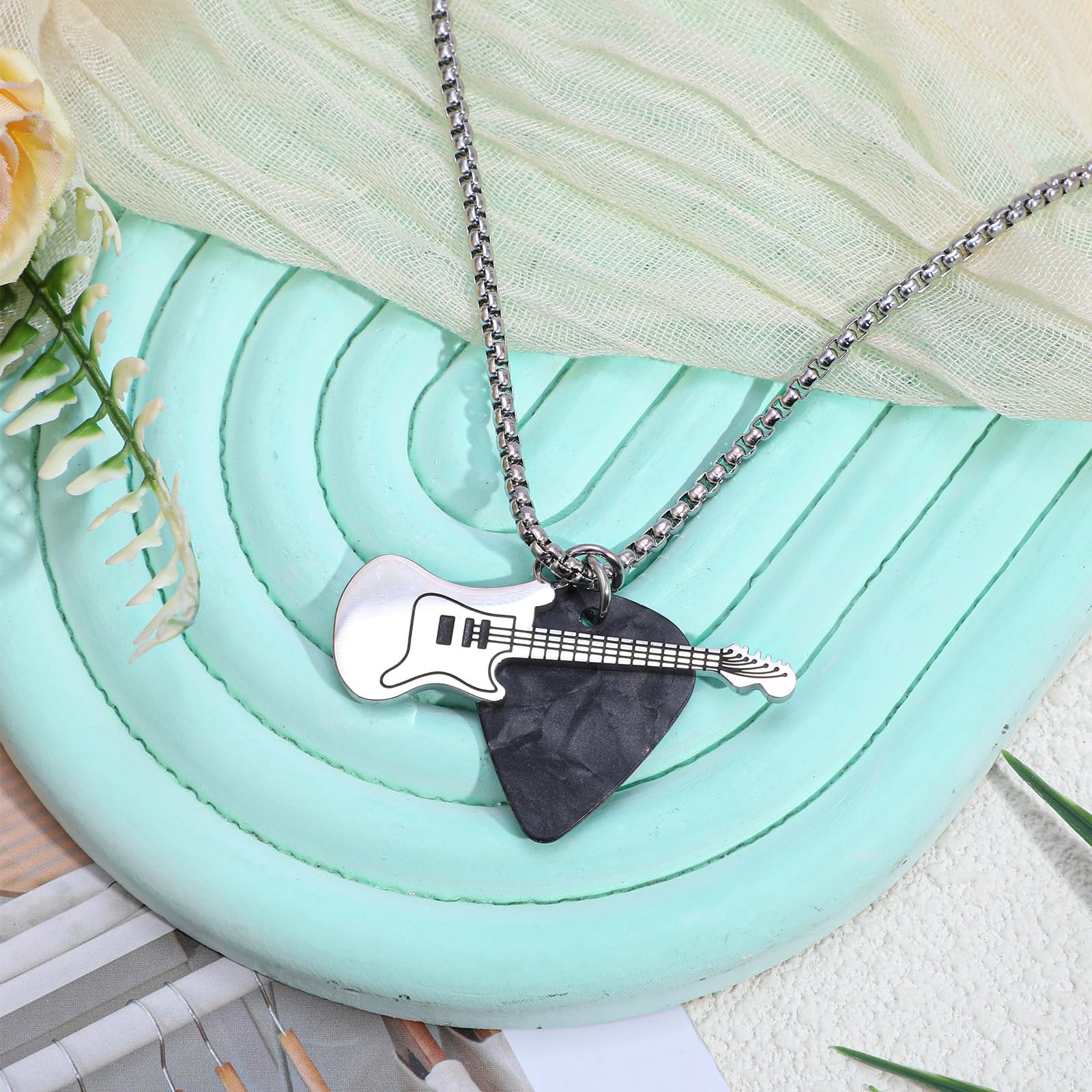 Guitar Pick Necklace, Music Silver Necklaces, Guitar Necklace for Men , Music…