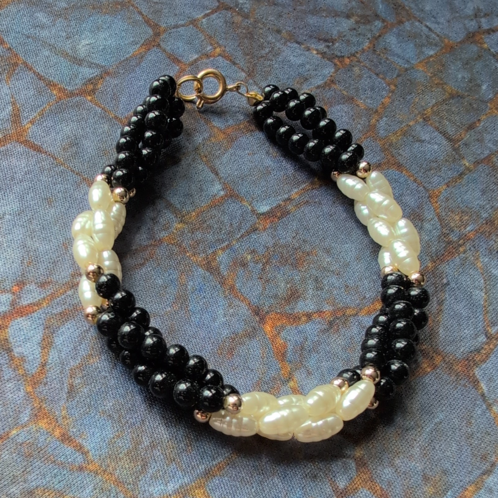 Vintage Black Onyx And Pearl Bracelet