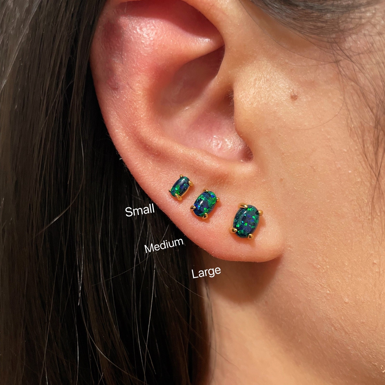 Green opal stud earrings, 18K gold plated sterling sliver jewelry gift for women