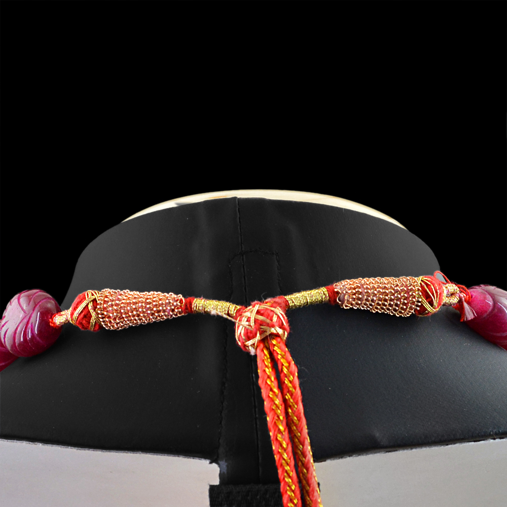 BEAUTIFUL 635.50 CTS EARTH MINED ENHANCED RUBY CARVED PEAR BEADS NECKLACE (DG)
