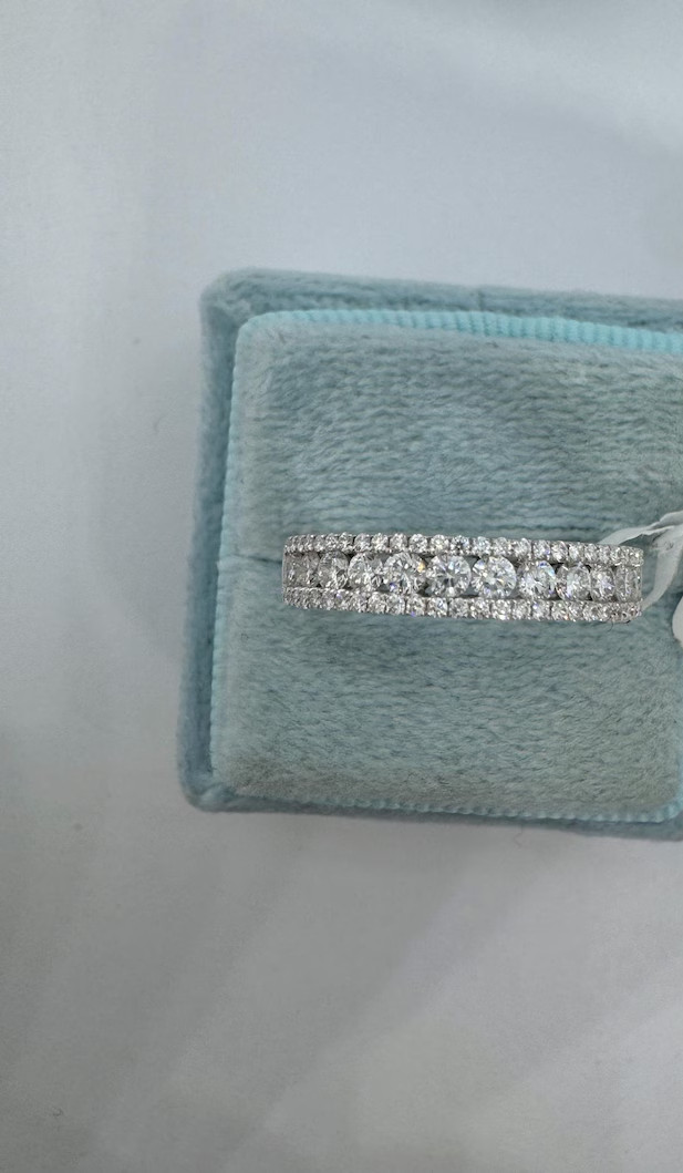 0.77Ct Round Cut Real Moissanite Anniversary Wedding Band 14K White Gold Plated