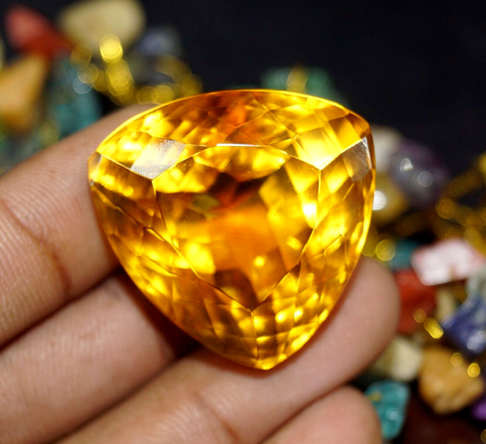 Certified Natural 123.75 Ct Trillion Cut Yellow Citrine Brazilian Loose Gemstone