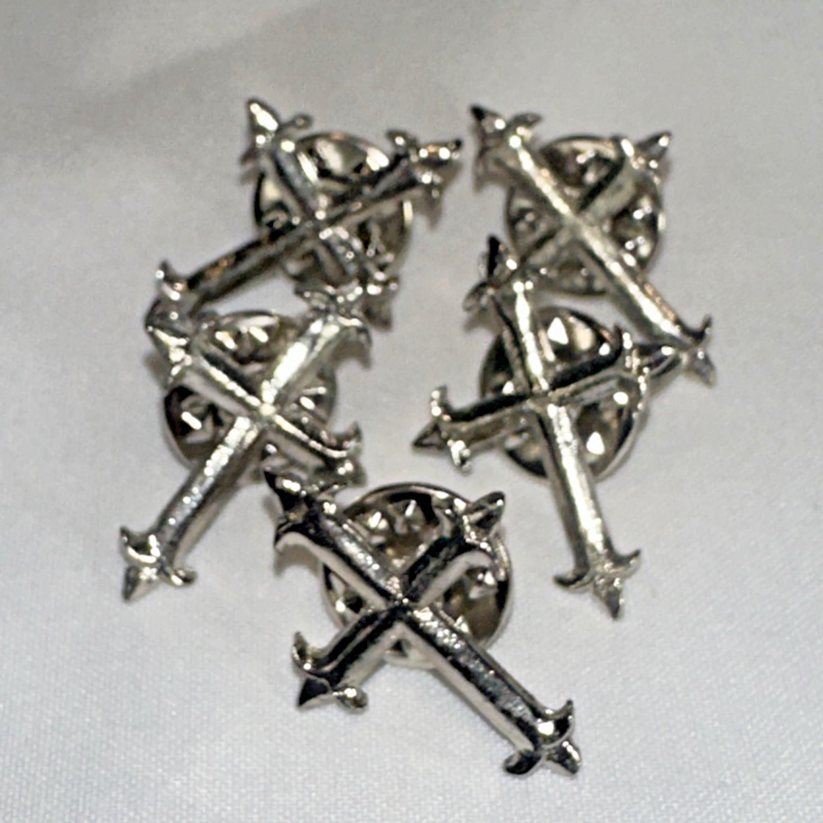 Lot of 5 Silver Color Metal “CROSS” Christian Collar Brooch Lapel Tie Pin